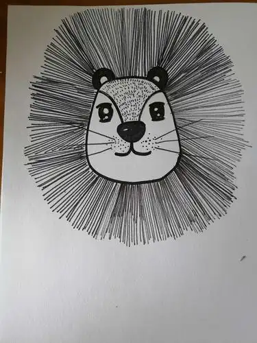 用勾线笔画出狮子的头.注意线条的疏密程度.