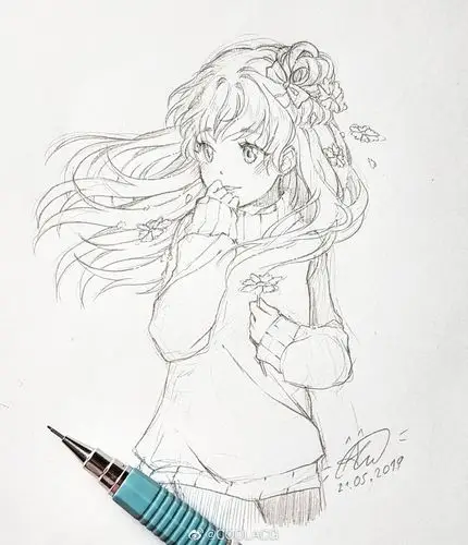 人物黑白动漫素材插画绘画线稿手绘女生男生长发短发