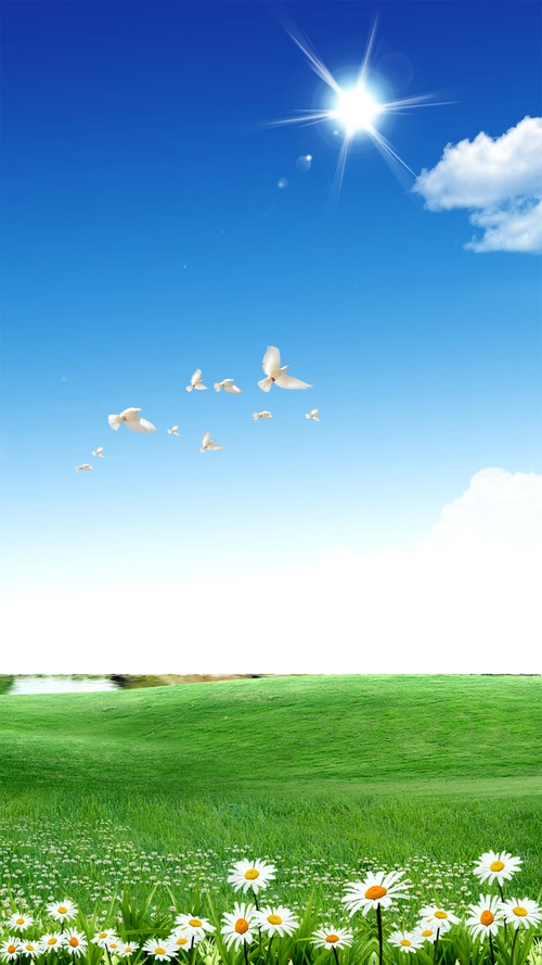 小清新蓝天绿地h5背景素材