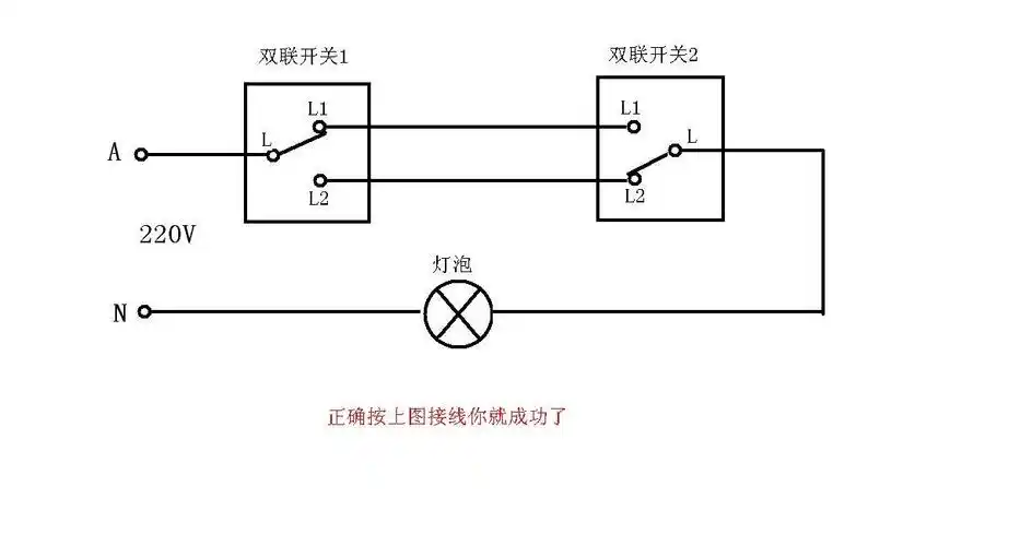 用两个单控开关控制一个灯泡都能这个开那个关