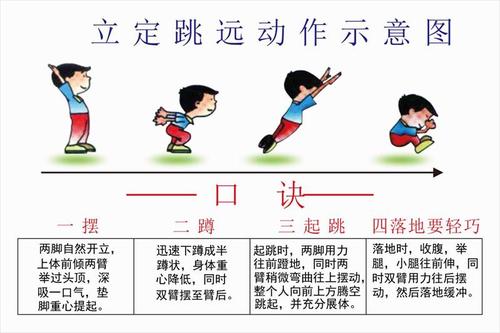 学生立定跳远口诀动作示意图教学宣传墙贴纸挂图海报印制