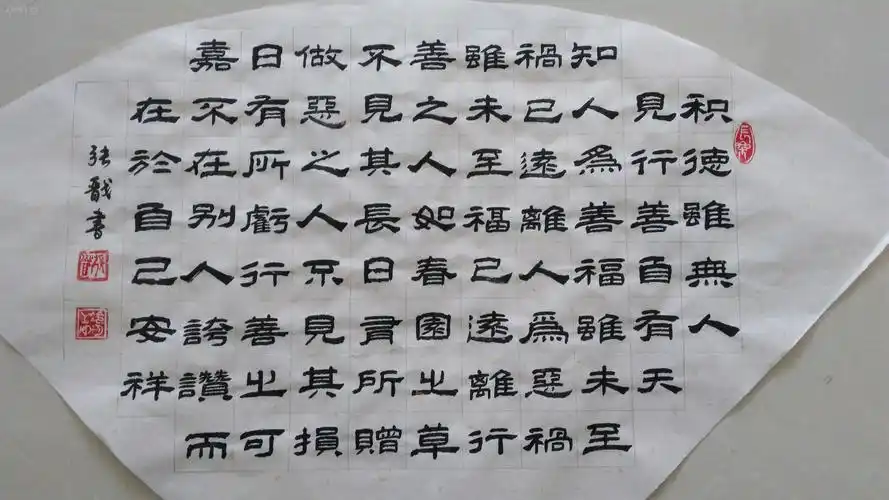精品书法,扇面,《积德行善》.