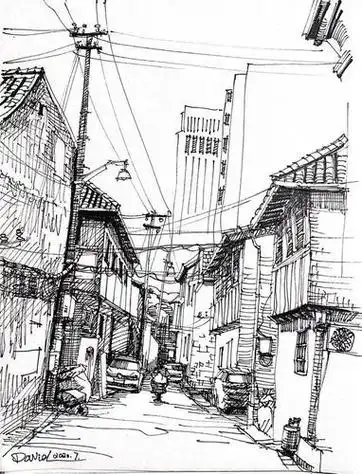 微城市插画简单场景速写(城市绘画素描)