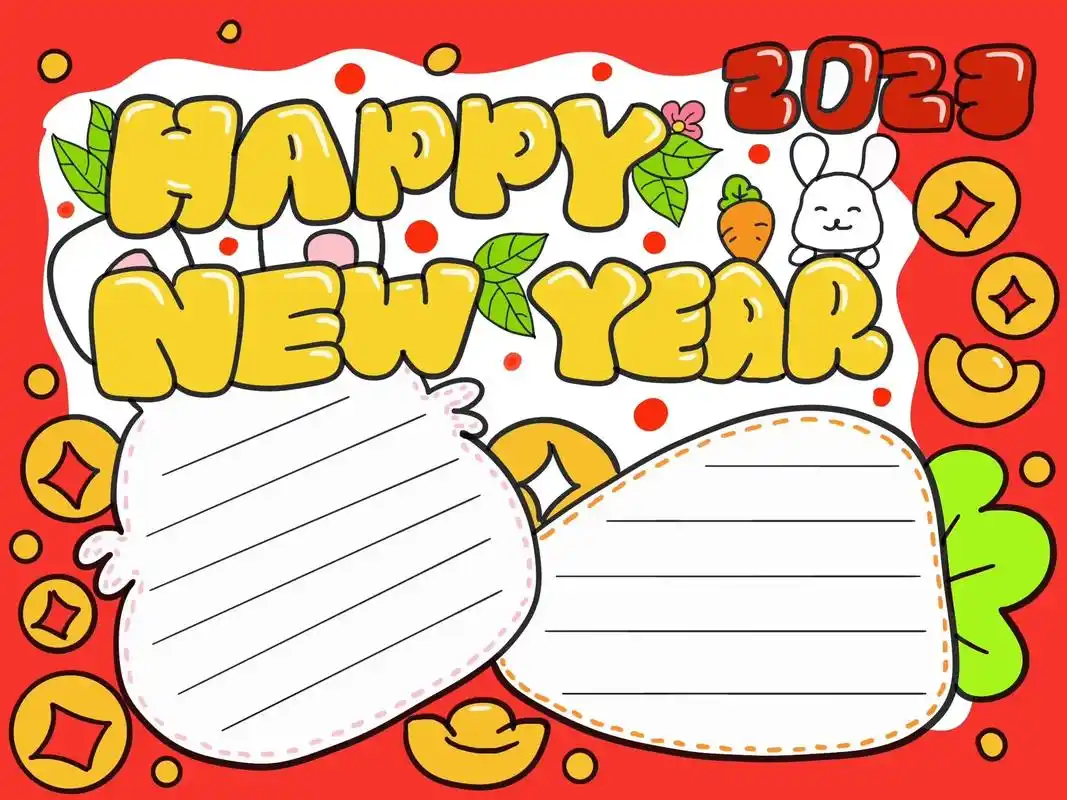 春节英文手抄报#2023兔年手抄报 #新年主题画 #2023 - 抖音