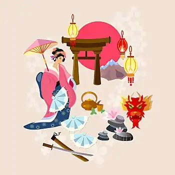 日本人,艺伎,传统,文化,矢量,插画