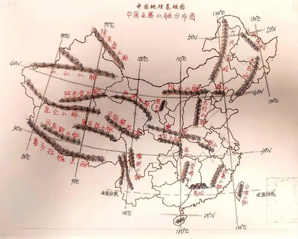 山脉构成中国地理,中国地形和中国地势的骨架,常常是不同地形区的