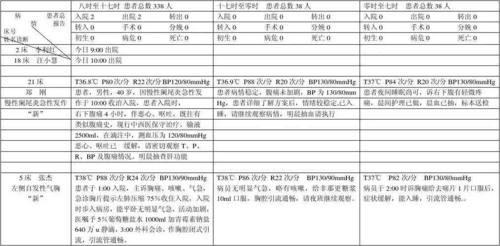 护理工作交班报告(案例)