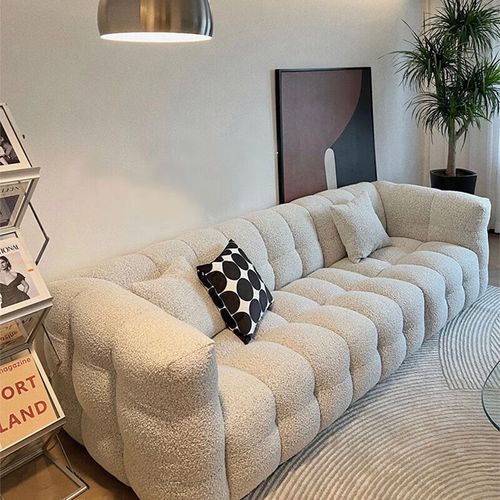 光明家具布艺沙发北欧雪花绒复古奶油风现代简约直排三人位棉花糖乳胶