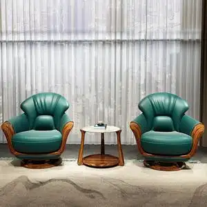 中式乌金木真皮沙发单人椅客厅简约实木旋转卧室休闲椅价格0610760