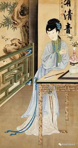 清初宫廷工笔重彩人物画十二美人图