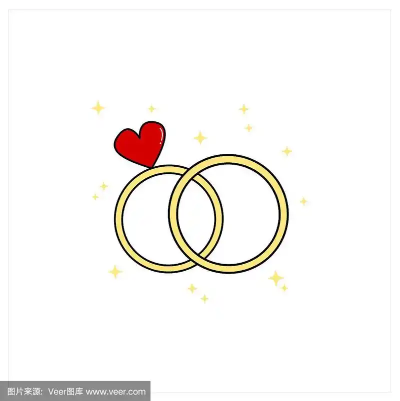 可爱的卡通婚礼戒指矢量插图