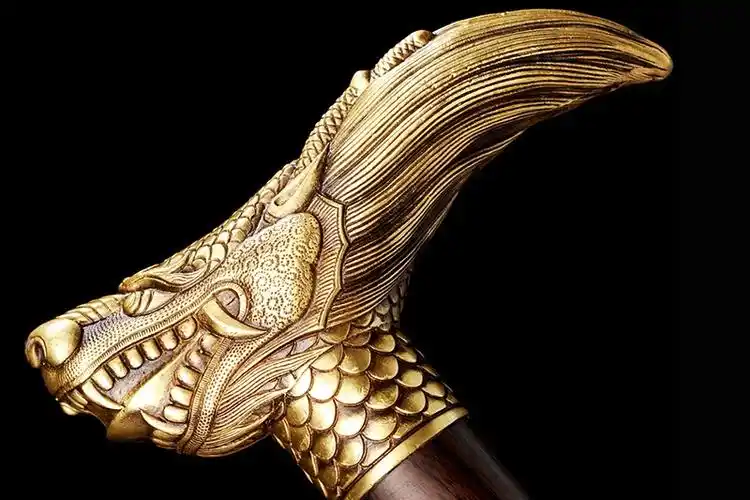 户外防身手杖剑文明棍拐杖剑龙泉大号手工花纹钢龙头登山剑宝剑未开刃