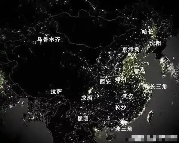 全国夜景灯光图北方亮于南方