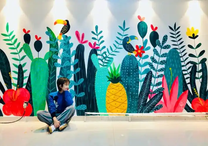 清新插画风格墙绘 仿佛置身大森林