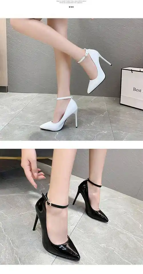 高跟鞋大码伪娘凉鞋35-44码 变装反串男士腕带12cm职业细跟性感一字