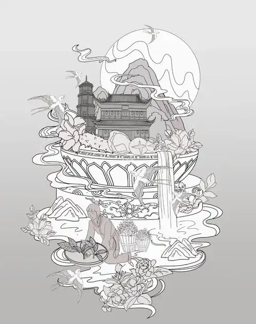 国潮插画线稿绘画主题福州