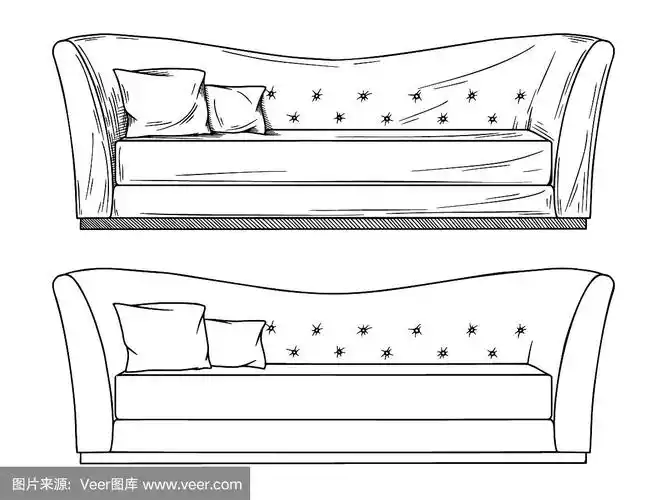 现实素描沙发孤立在白色背景.矢量图