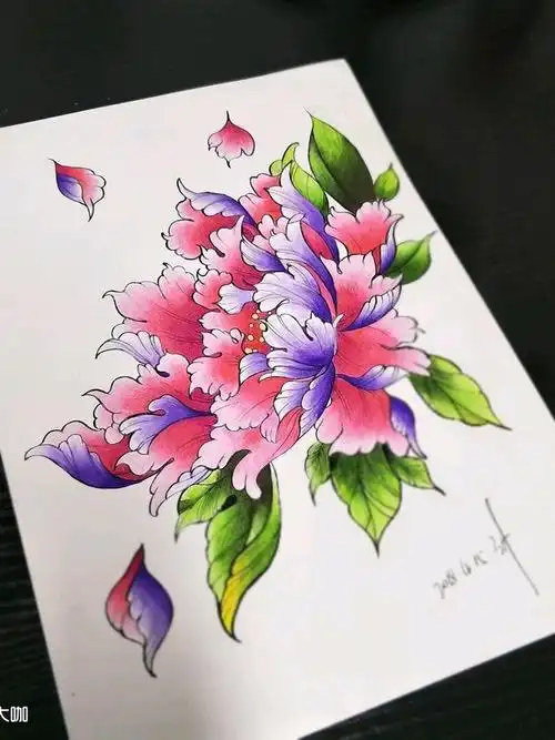 传统牡丹手稿_纹身图案手稿图片_5-tattoo的纹身作品集