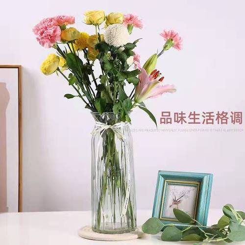 加厚玻璃花瓶客厅插花摆件水培富贵竹百合花片欧式特大号透明花瓶