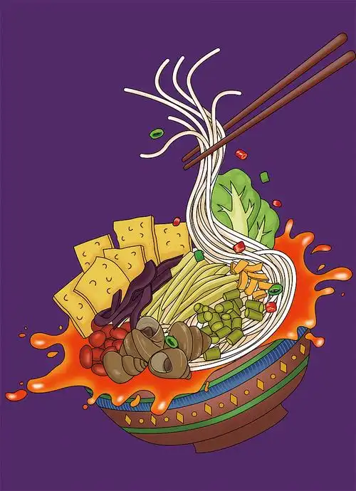 柳州螺蛳粉插画包装