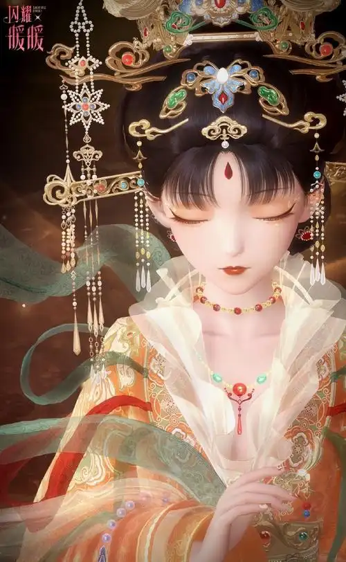 《闪耀暖暖》古代神话风套装「金阙朝岚」金凤霞冠,绚丽的橘色纱裙