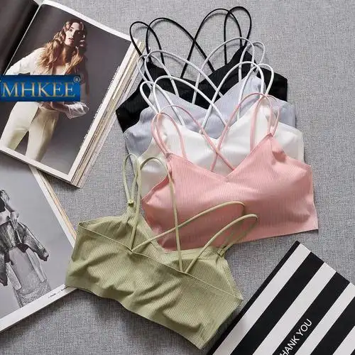 冰丝网红交叉美背吊带小背心内衣少女文胸打底抹胸防走光裹胸 白色