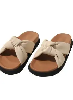 jacd仙女风 新款软底凉鞋女夏季半拖鞋厚底蝴蝶结松糕鞋防滑外穿