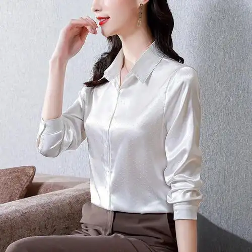 高端重磅真丝衬衫女长袖通勤气质纯色衬衣桑蚕丝大牌上衣