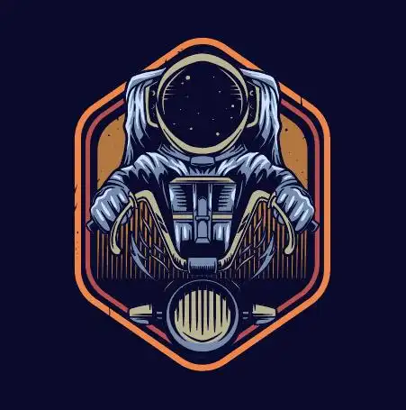 创意手绘蓝色卡通宇航员骑车矢量素材