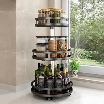 宅臣厨房置物架旋转调料架调味品台面收纳架子多功能转角架厨房经典黑