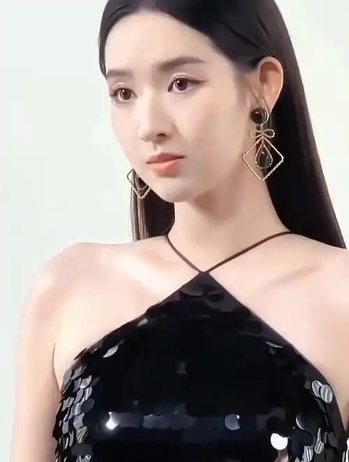 王玉雯黑色亮片长裙,又瘦又美