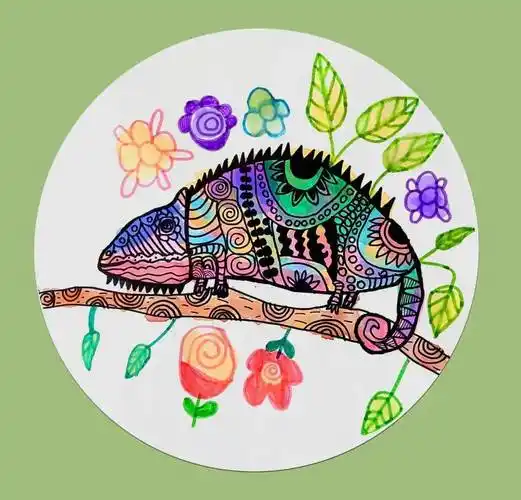 【云画廊 ▏每日一画】207班61周林佳《神奇的变色龙线描画》(855)