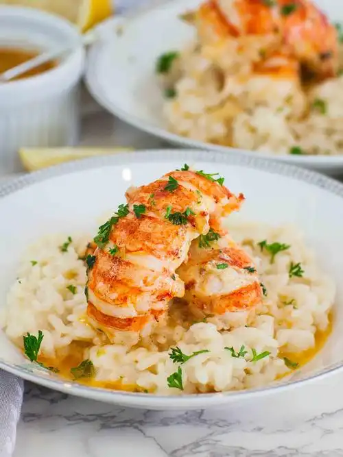 butter poached lobster tails with easy risotto recipe