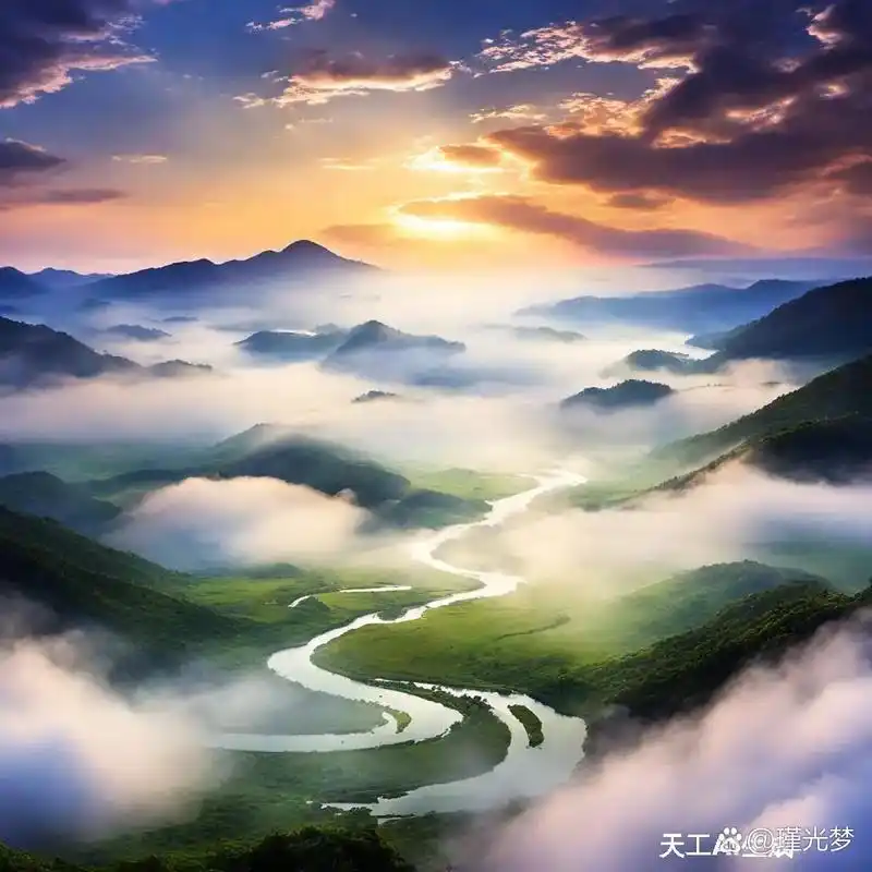 山川在淡淡的晨曦中苏醒,仿佛一位待梳妆的佳人,慵懒而娇媚.