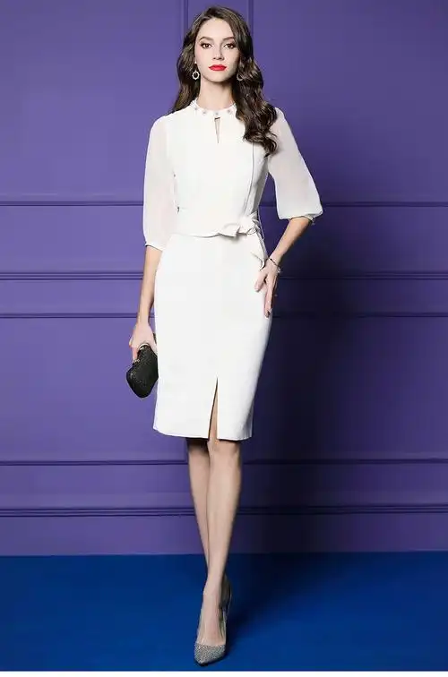 智丽裙子女2019新款夏季女装法国小众领钉钻纱袖显瘦高腰包臀裙子