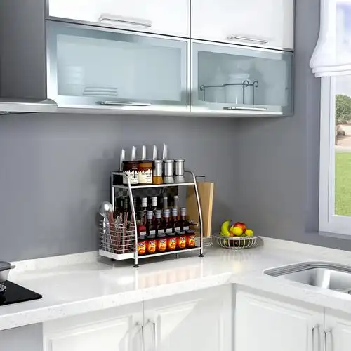 调料架子厨房置物架2 3层不锈钢收纳架调味刀架壁挂落地厨具用品