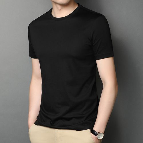 短袖中青年男士桑蚕蚕丝丝光宽松夏季真丝男装t恤