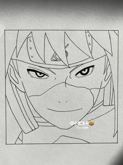 手绘火影忍者波风水门附线稿过程