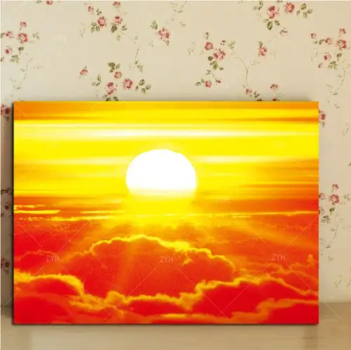 太阳日出壁画餐厅挂画风景客厅书房装饰画镇宅无框画照片墙风水画