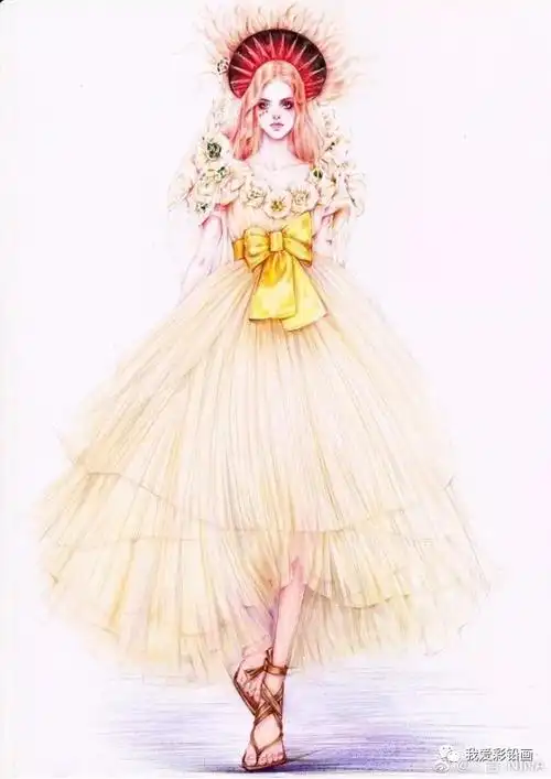 一直不敢画|这种纱裙,没想到用彩铅画的这么真