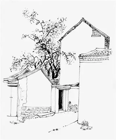 小羊圈老舍出生地(钢笔速写 1983年)      绘图/罗雪村◎罗雪村    祁