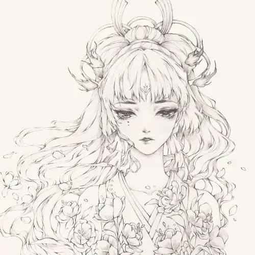 人物线稿黑白动漫素材手绘插画绘画