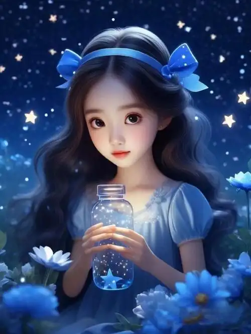 幽蓝星空女孩治愈背景图