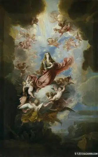 天使圣母风景画油画