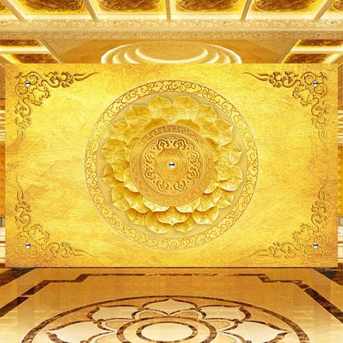佛堂金色莲花背景墙纸佛家文化寺庙道观壁纸祥云仙家佛系装饰壁画