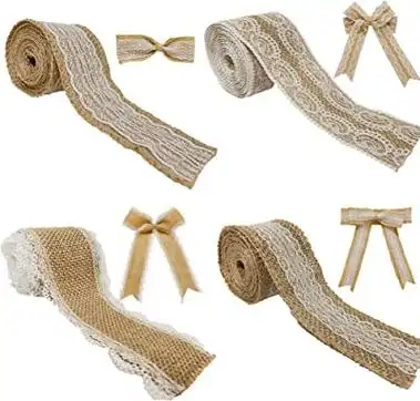 memujpsun 4 卷天然粗麻布蕾丝丝带,白色蕾丝花边,用于缝纫制作,礼品