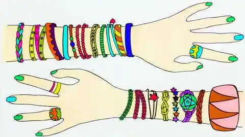 简笔彩绘  :漂亮的彩色女孩手链