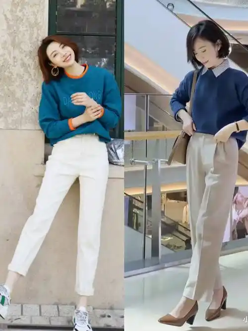 秋天里的米色裤子,搭配这"3种"上衣,时髦显气质,一点不显老_美感_毛衣