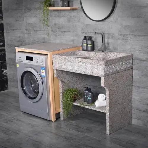洗衣大理石一体阳台家用石头水槽洗衣机机柜定制盆台一体成型式台盆