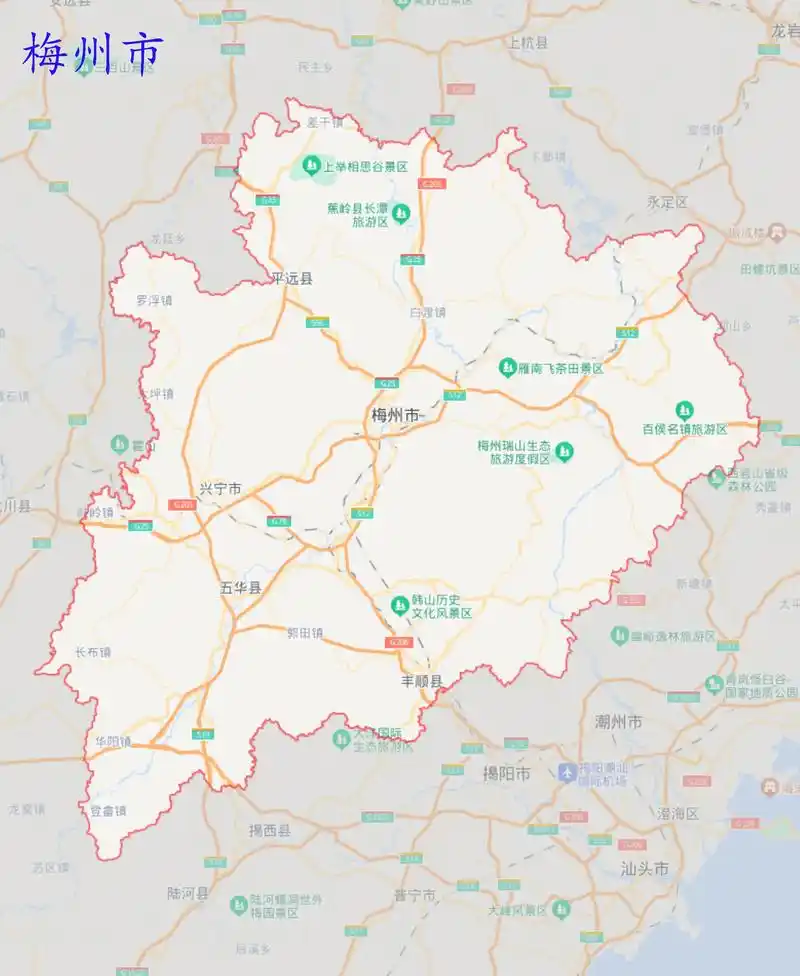 地理百科 区县市地图轮廓.梅州市,广东省辖地级市,位于广东省 - 抖音